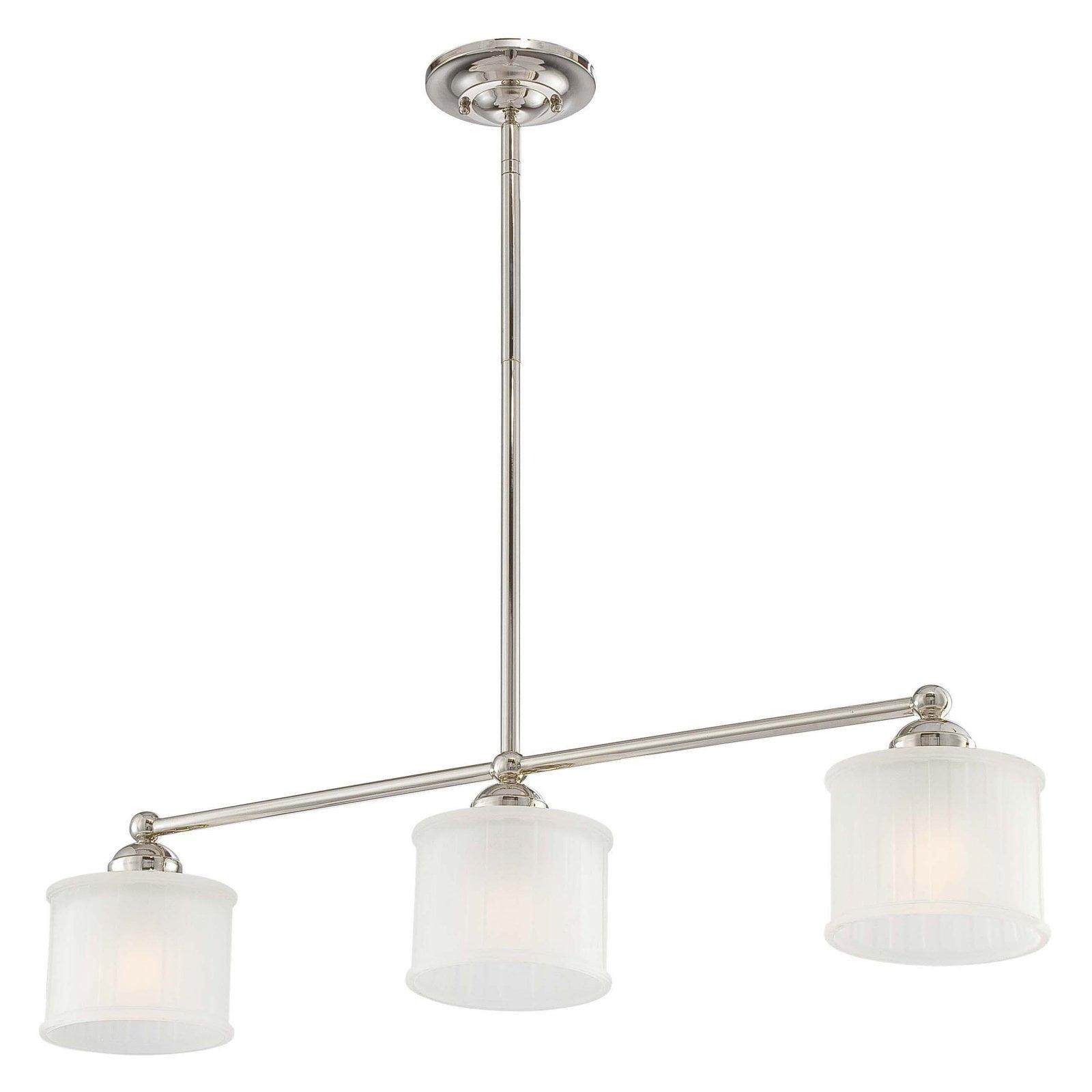 Polished Nickel 3-Light Island Pendant with Etched Glass Shades