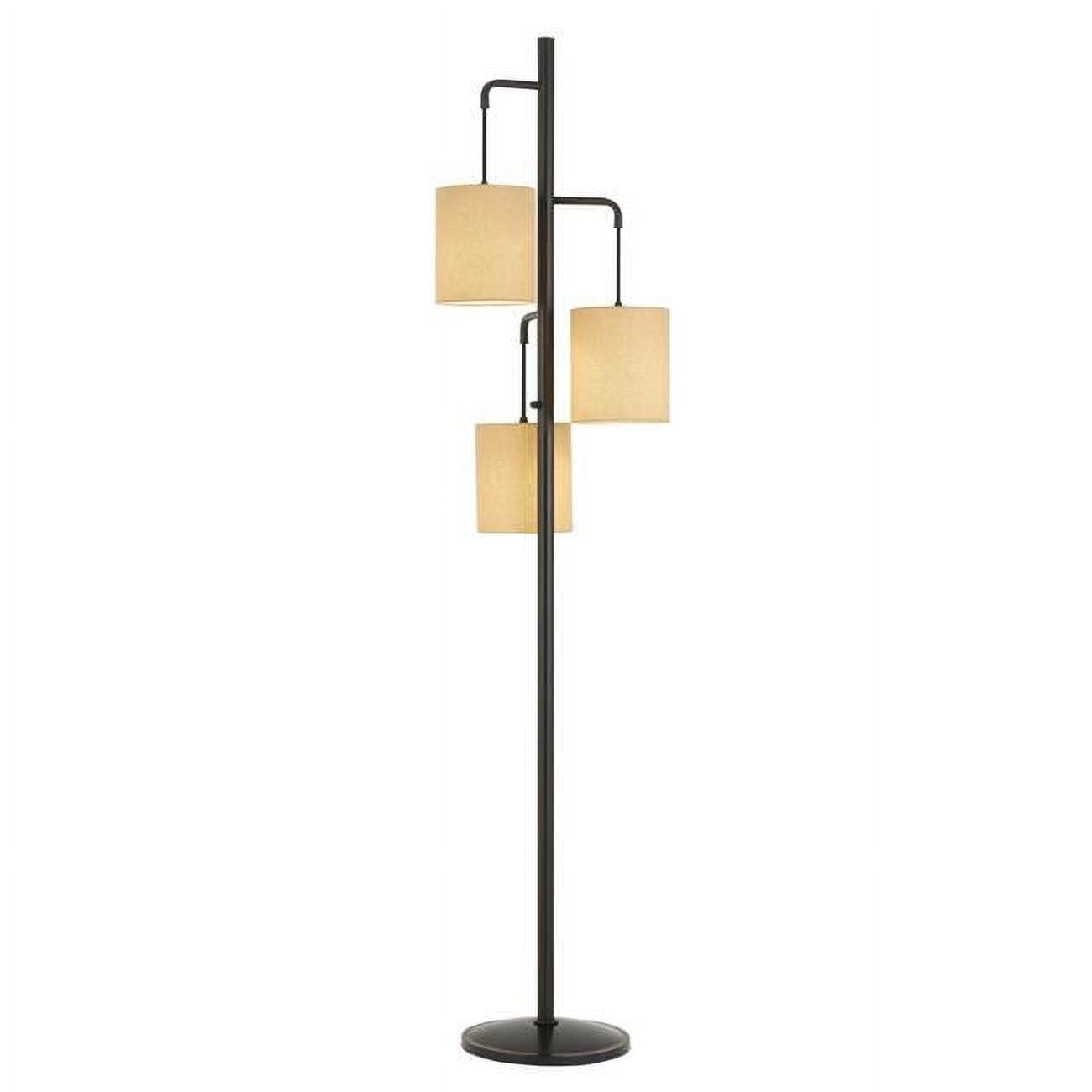 Adjustable Black Metal Floor Lamp with 3 Fabric Shades