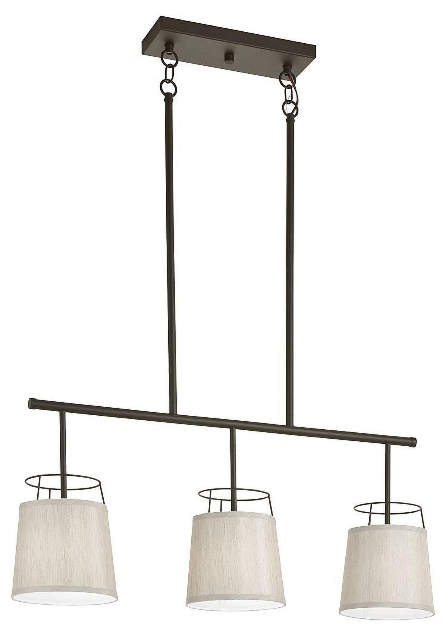 Marika Distressed Bronze 16" Modern Linear Chandelier with Grey Linen Shades