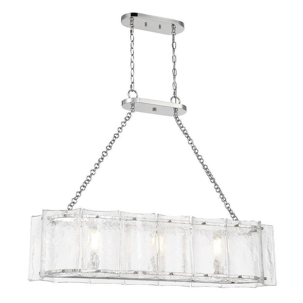 Polished Nickel 3-Light Linear Chandelier with Clear Glass Shade