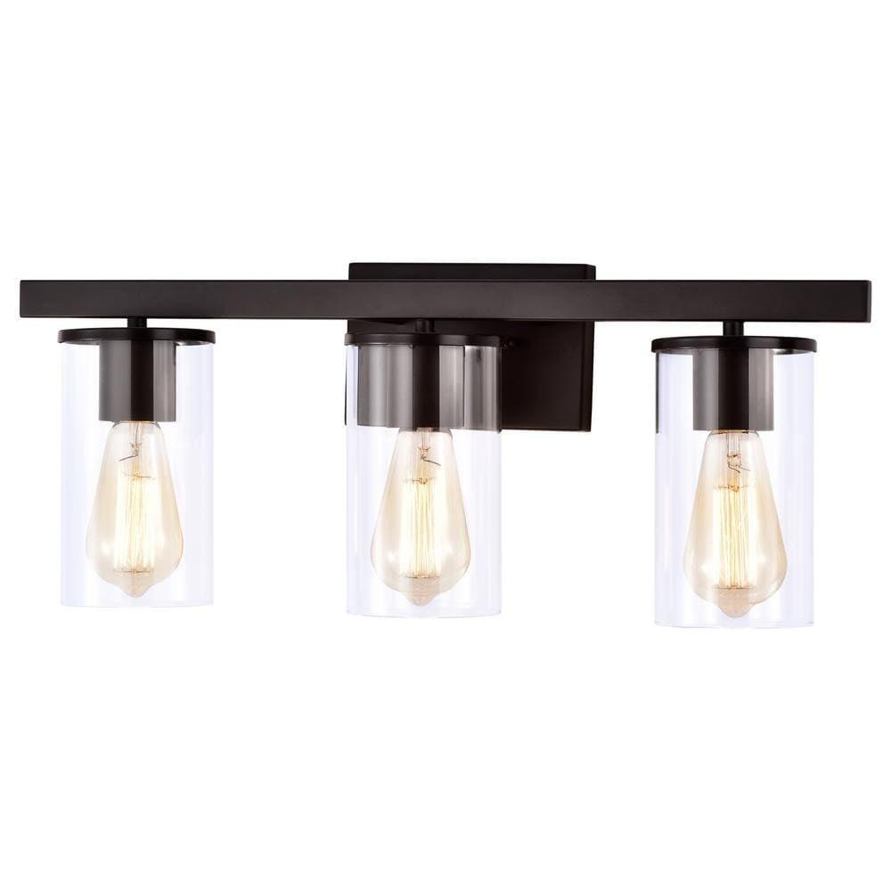 Bronze 23" Cylinder Glass 3-Light Vanity Fixture