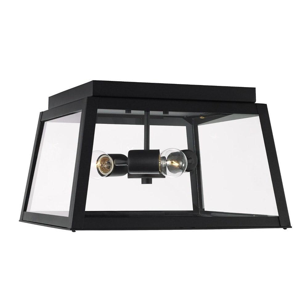 Leighton Black Aluminum 3-Light Outdoor Flush Mount with Clear Glass