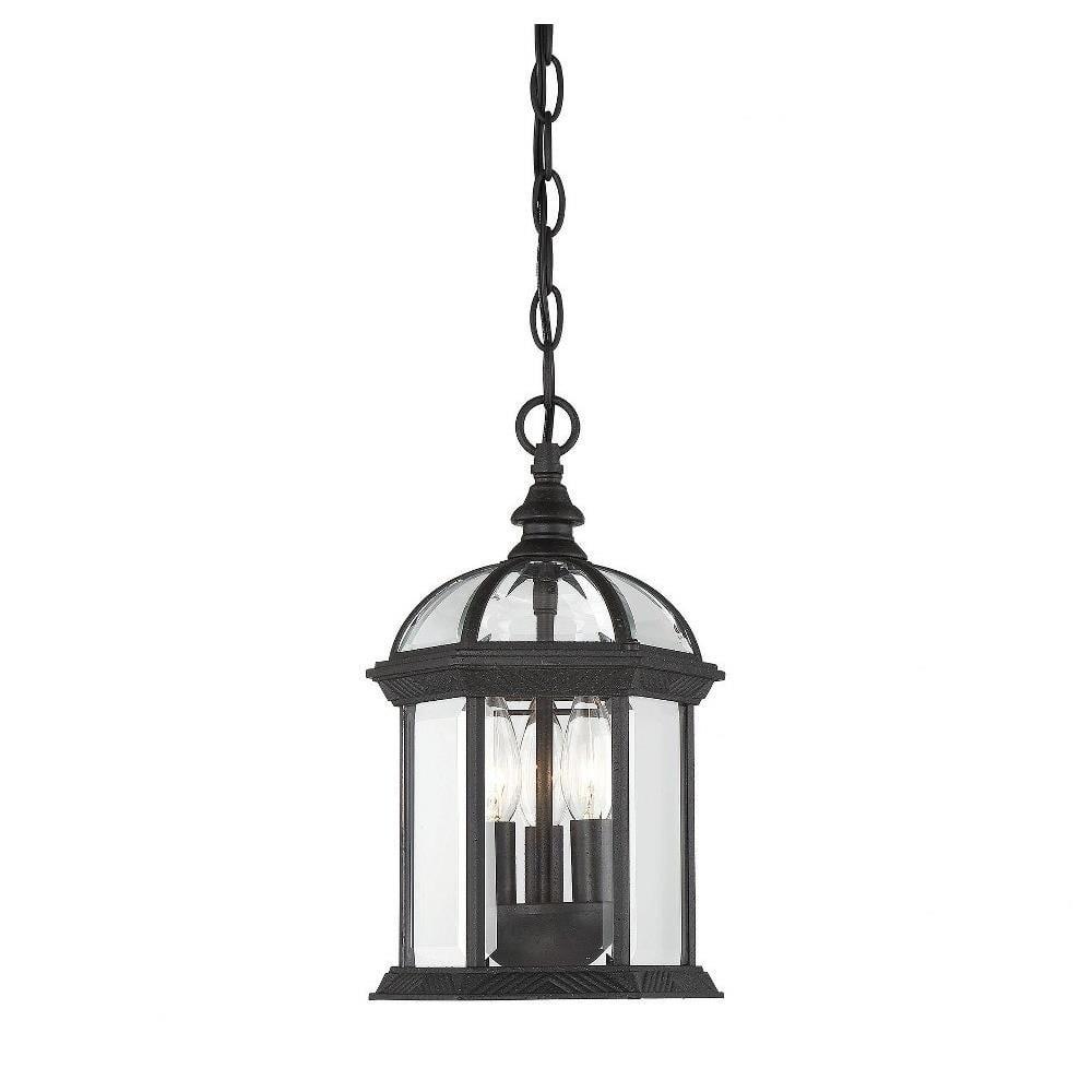 Kensington Textured Black 3-Light Outdoor Pendant with Clear Glass