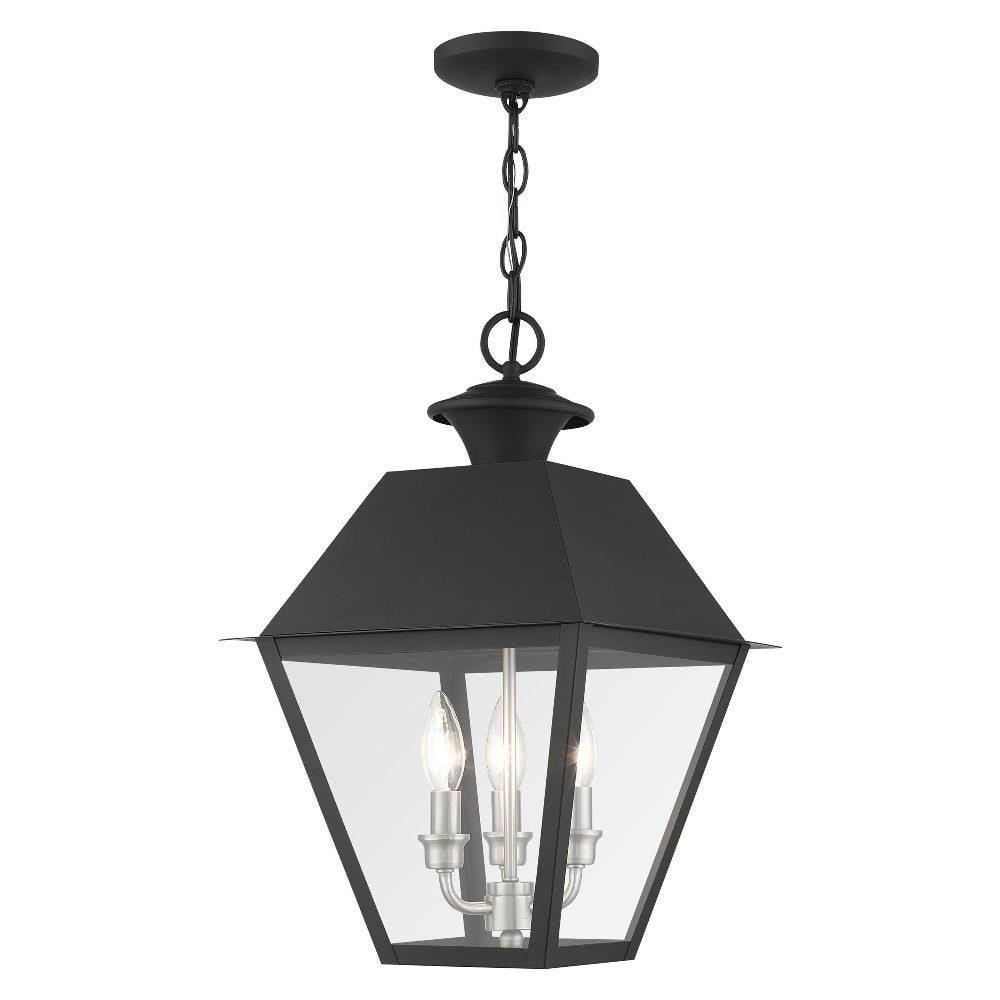 Mansfield Black 3-Light Outdoor Pendant with Clear Glass