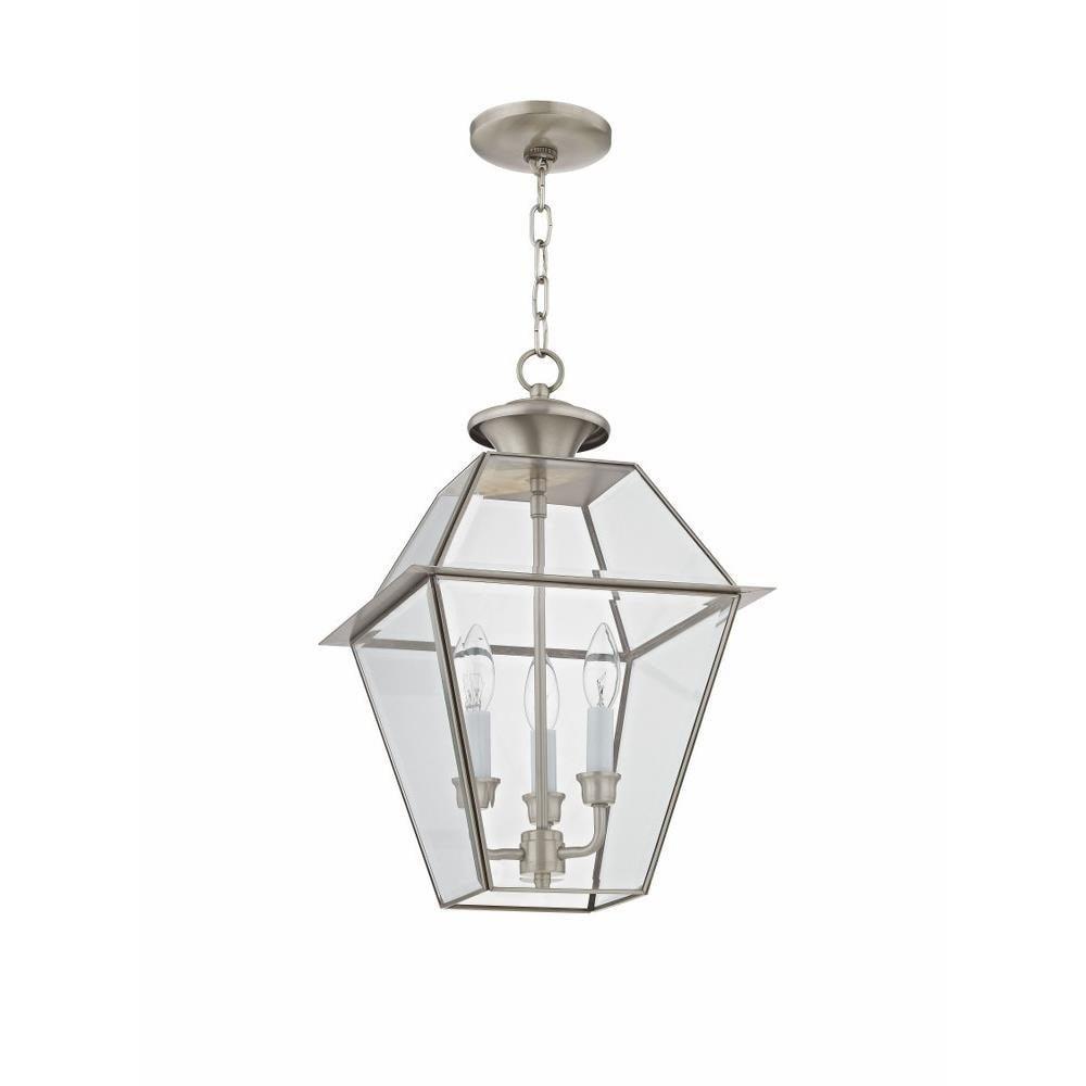 3 Light Outdoor Pendant Lantern in Farmhouse Style 12 inches Wide By 18.5 inches High-Brushed Nickel Finish Bailey Street Home 218-Bel-2255871