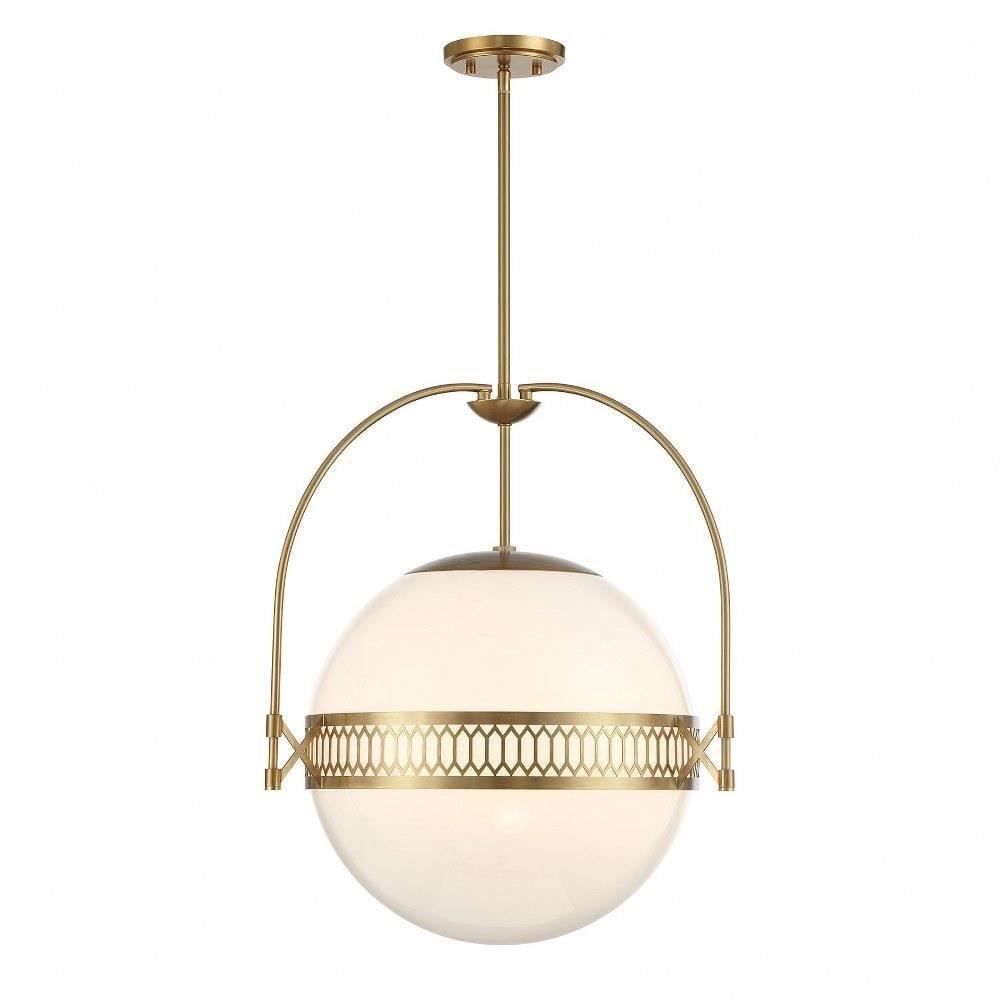 Thornhill Warm Brass 3-Light Globe Pendant with Strie Glass