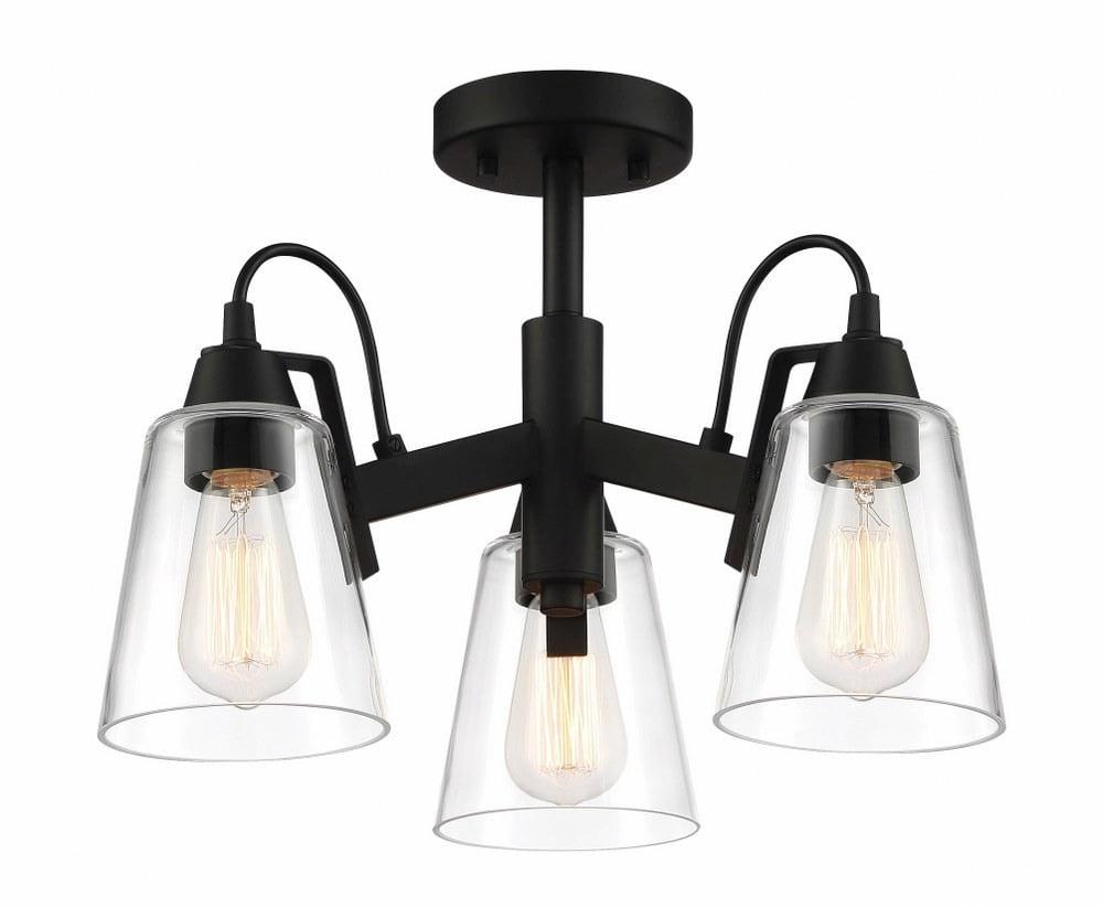 Coal Finish 3-Light Semi-Flush Mount with Clear Glass Shades