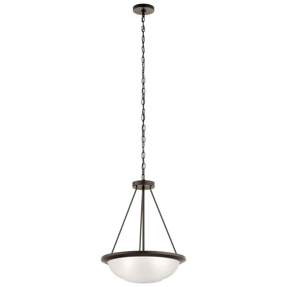 Olde Bronze 3-Light Inverted Pendant with Satin Etched Glass