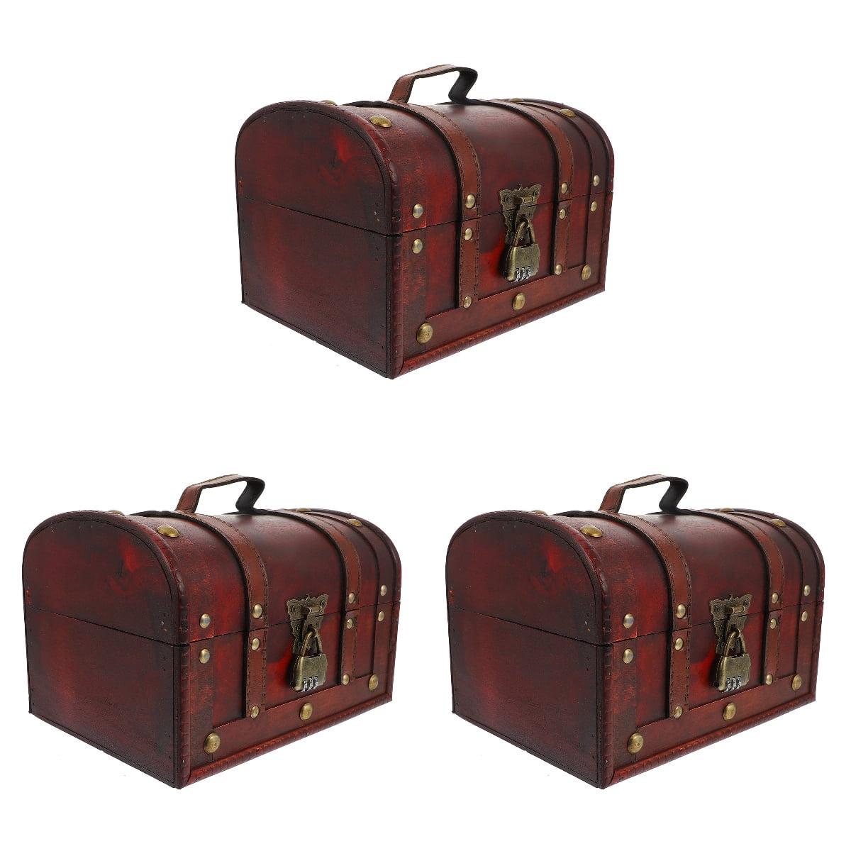 Juvale Set of 3 Small Wooden Treasure Chest Boxes, Decorative Vintage Style Storage Boxes for Jewelry Keepsakes (3 Sizes)
