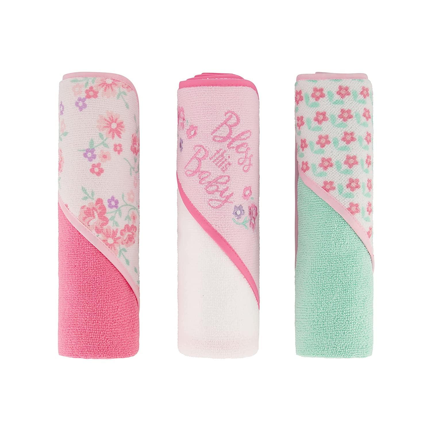 3 Pack Cudlie Baby Buttons & Stitches Hooded Bath Towels - Bless This Baby Print