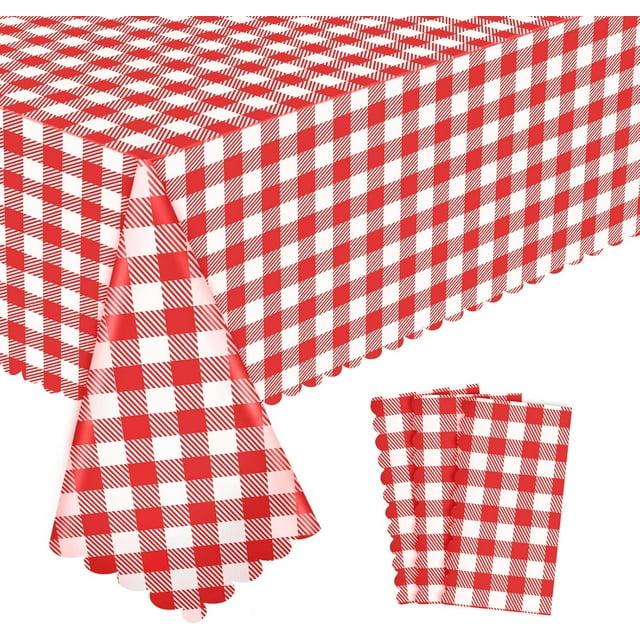 ARCOCO-3 Pack Red and White Checkered Tablecloth, 54 X 108Inch Plastic Red Gingham Table Cloth Disposable Spring Picnic Tablecloths Waterproof Red Checkered Table Cover for BBQ Picnic Barbecue Birthd