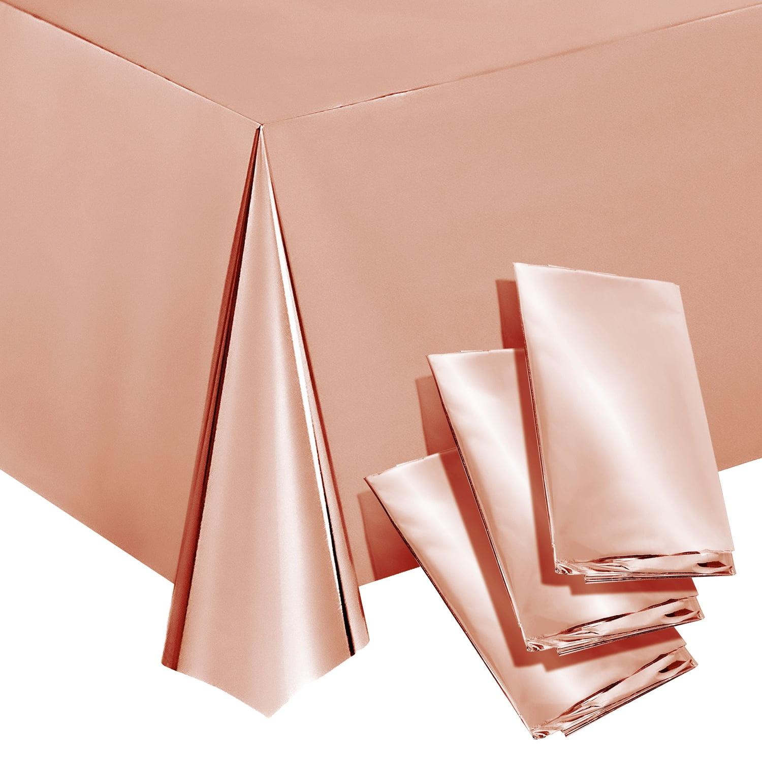 Sparkle and Bash 3 Pack Rose Gold Plastic Tablecloth, Metallic Table Cover Disposable for Pink Birthday Parties, Bridal Shower Decor, 54 x 108 In