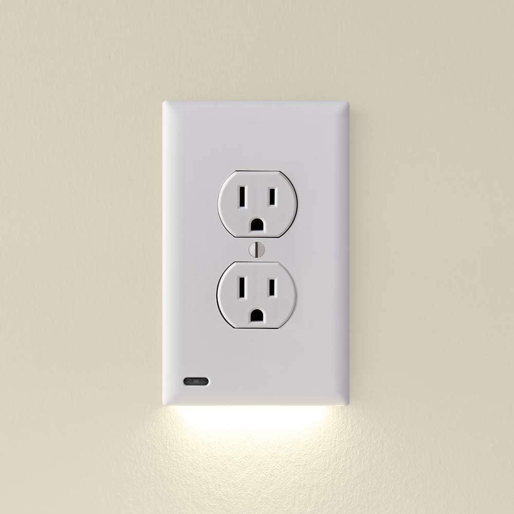 White Duplex Outlet Cover Plate with LED Night Light - 3 Pack