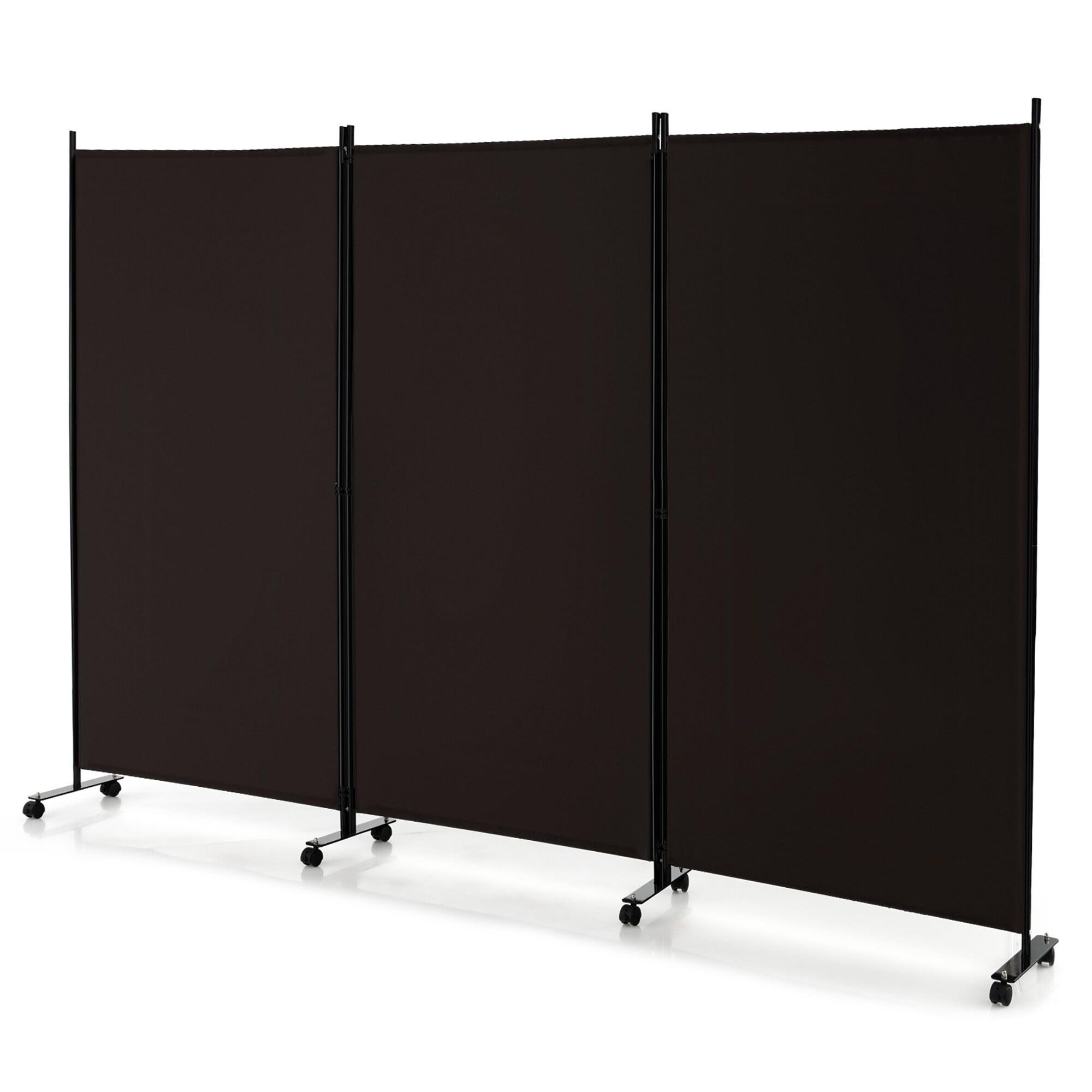 Brown 3-Panel Folding Room Divider with Lockable Wheels