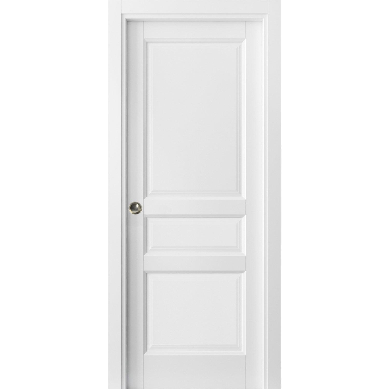 Lucia 31 White Silk 3-Panel Solid Wood Pocket Door 32" x 96"