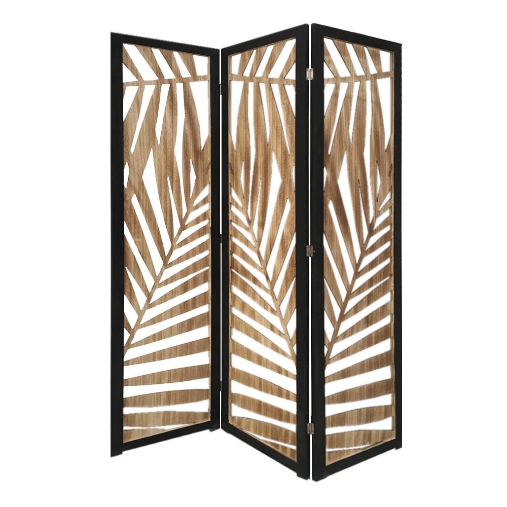 Contemporary 3-Panel Folding Room Divider with Tropical Leaf Design