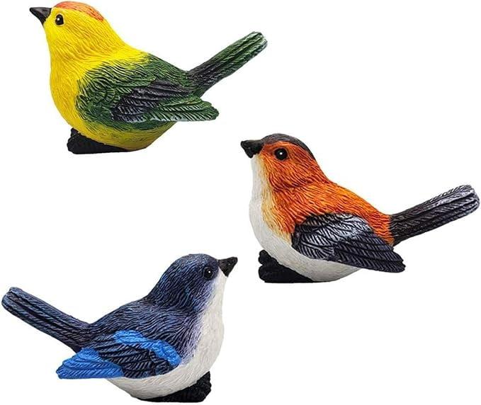 3 Pcs Miniature Bird Decorative Figurines Garden Statue Birds Figures Decor Mini Bird Figures Animal Model Toys Cake Topper Flower Pots Plant Ornaments Fairy Garden Decor, 3 Color