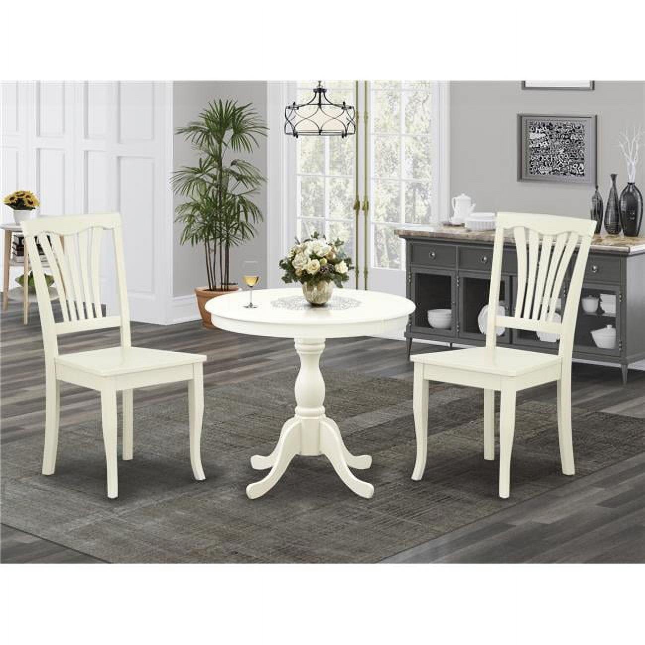 Linen White Round Pedestal Dining Table Set with Slatted Chairs