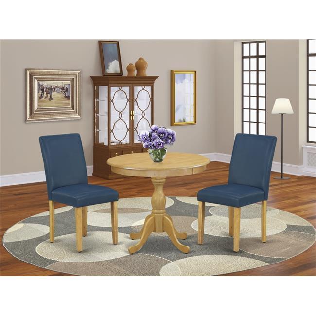 Oak 3-Piece Round Pedestal Dining Set with Upholstered Chairs