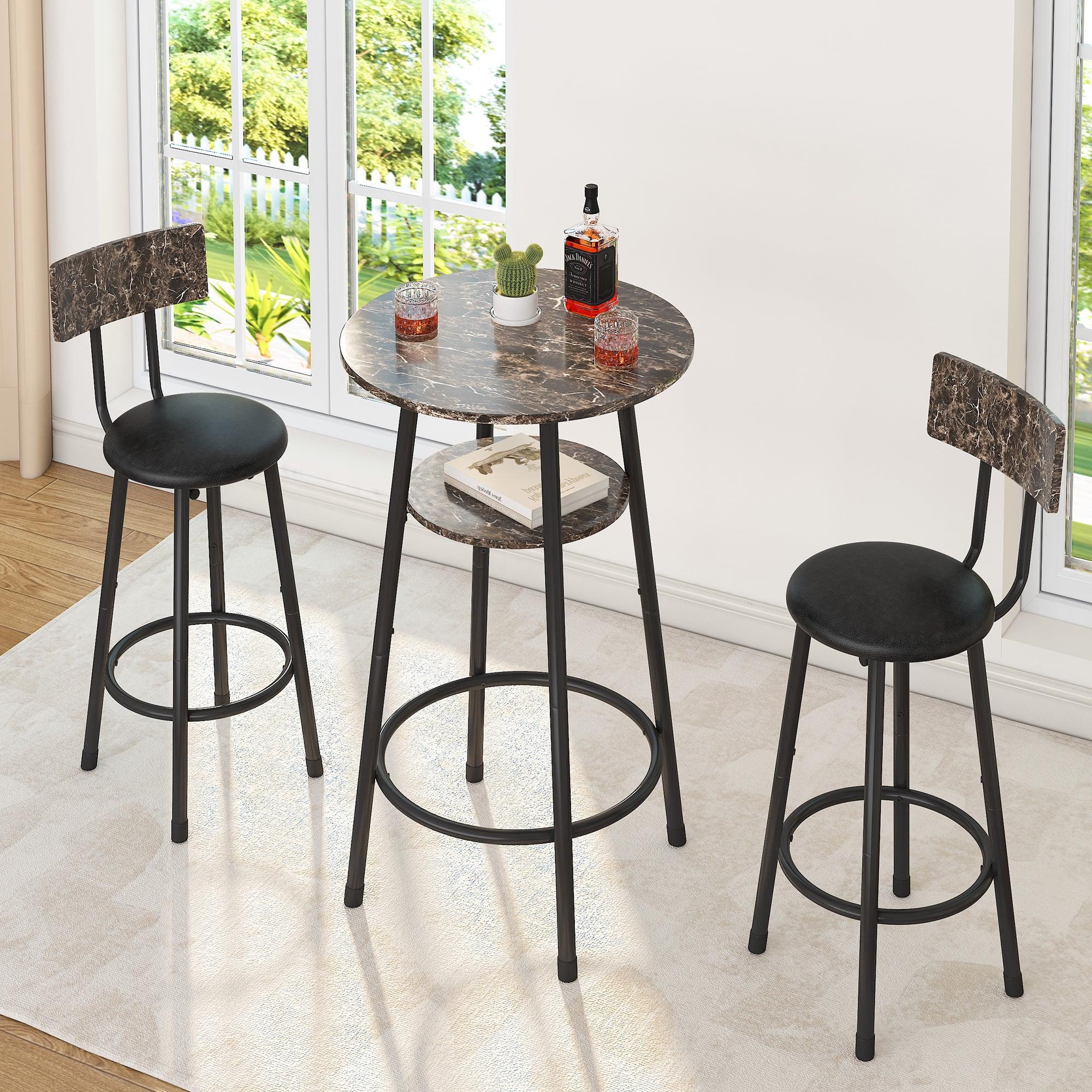 LOVMOR Modern 3 Pieces Bar Table Set with 2 Bar Stools, Backrest and Partition, for Apartment, Small Spaces, Brown