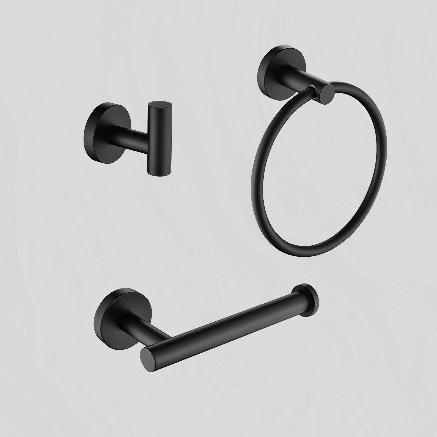 Matte Black Stainless Steel 3-Piece Bathroom Hardware Set