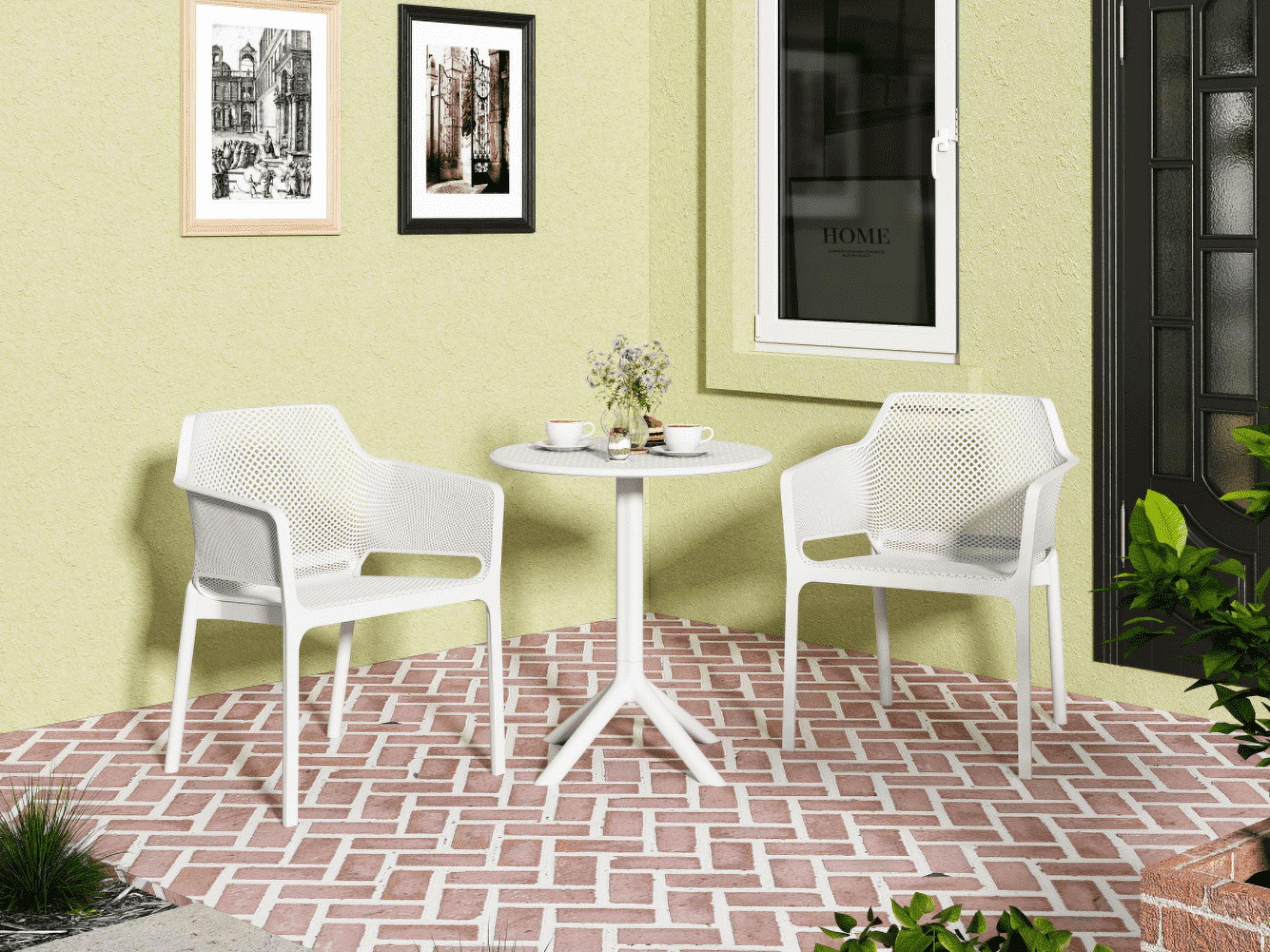 Antique White Plastic 3-Piece Outdoor Bistro Set with Round Table