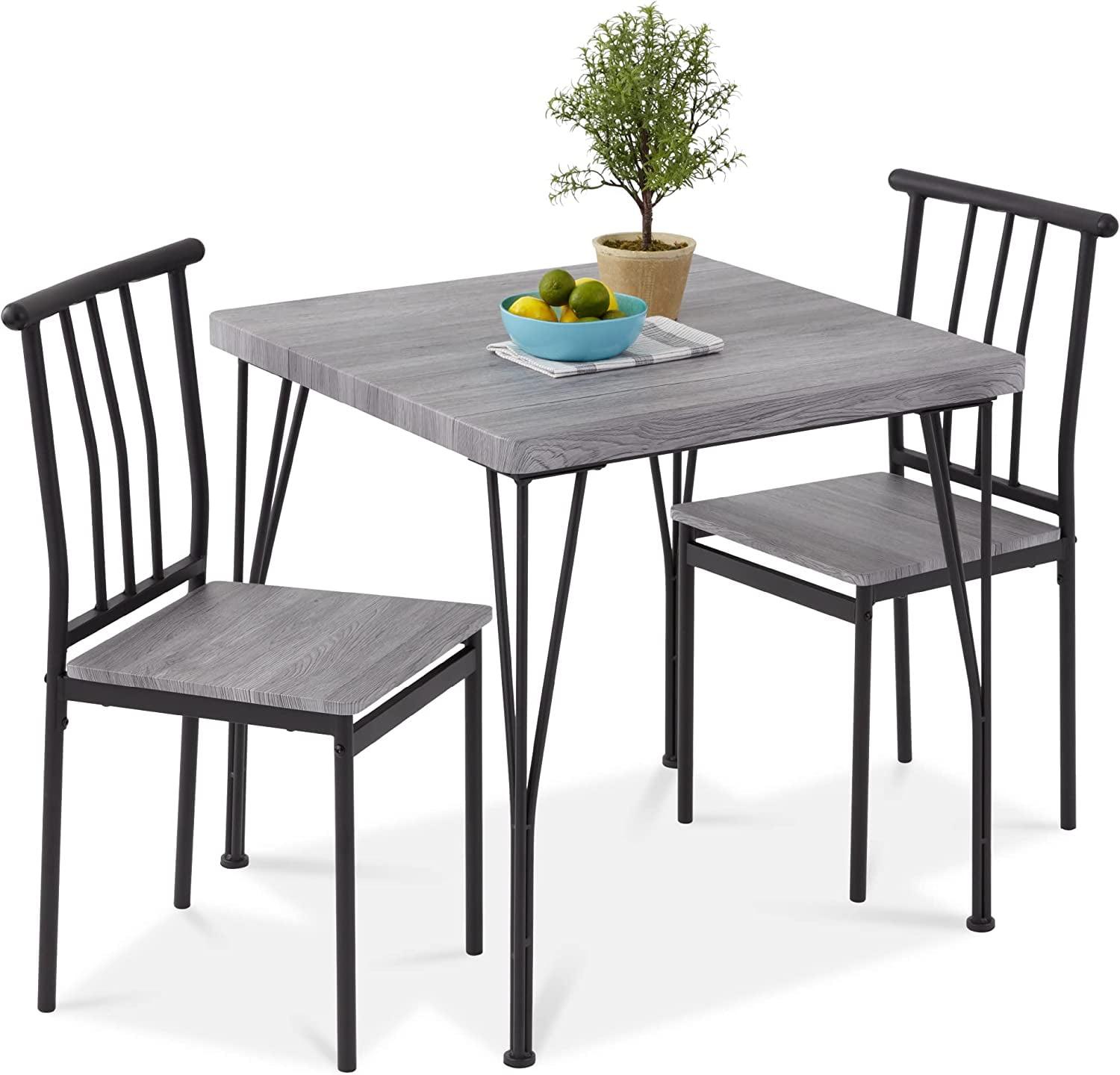 Gray Metal and Wood 3-Piece Dining Set with 2 Chairs