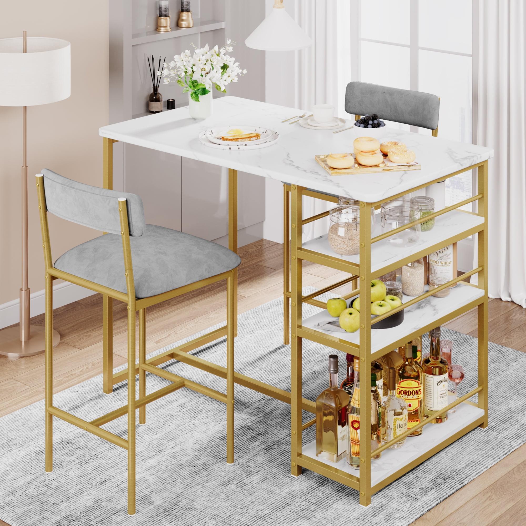 Gold and Gray 3-Piece Dining Set with Storage Shelves