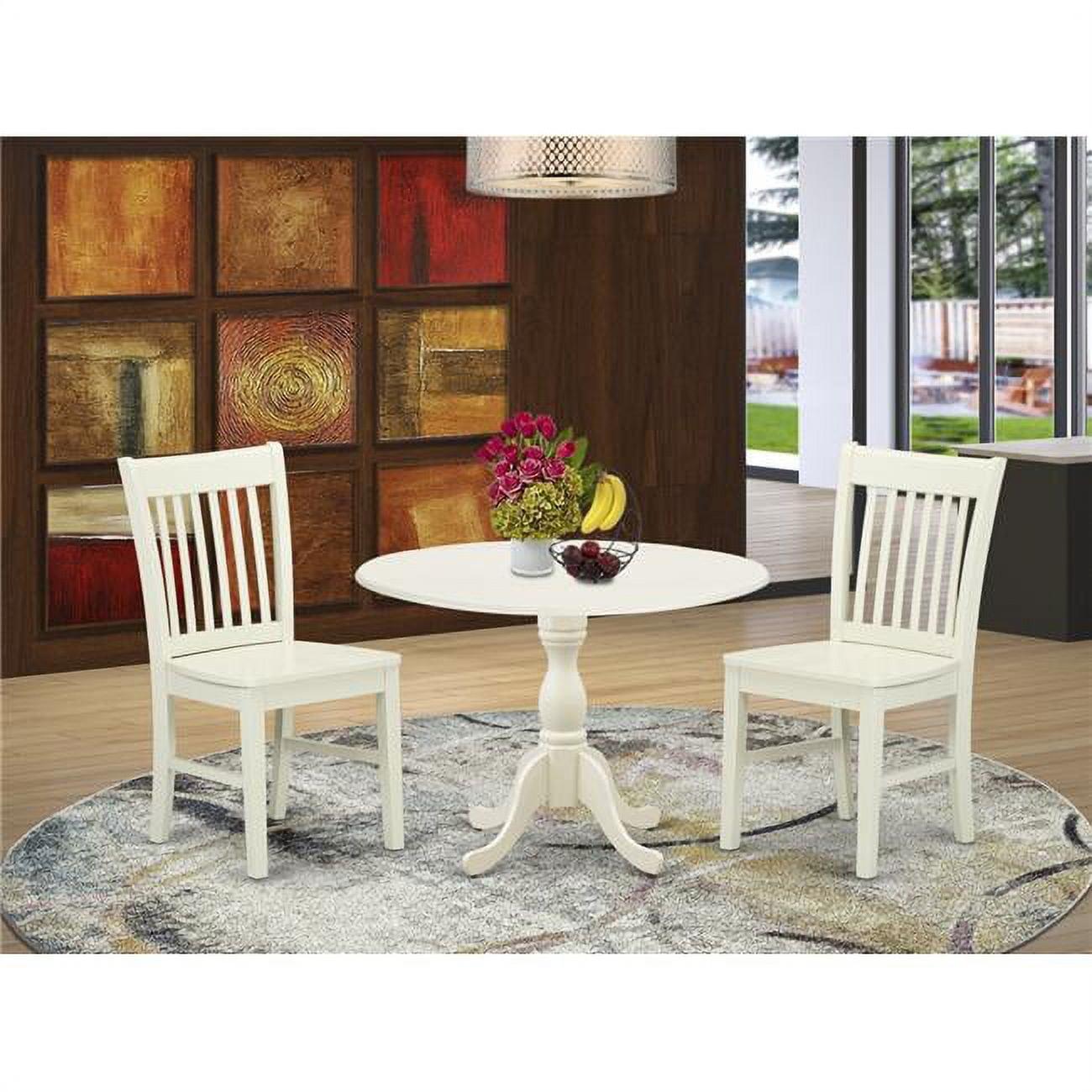 Linen White Mid-Century Modern 3-Piece Dining Set with Slatted Chairs