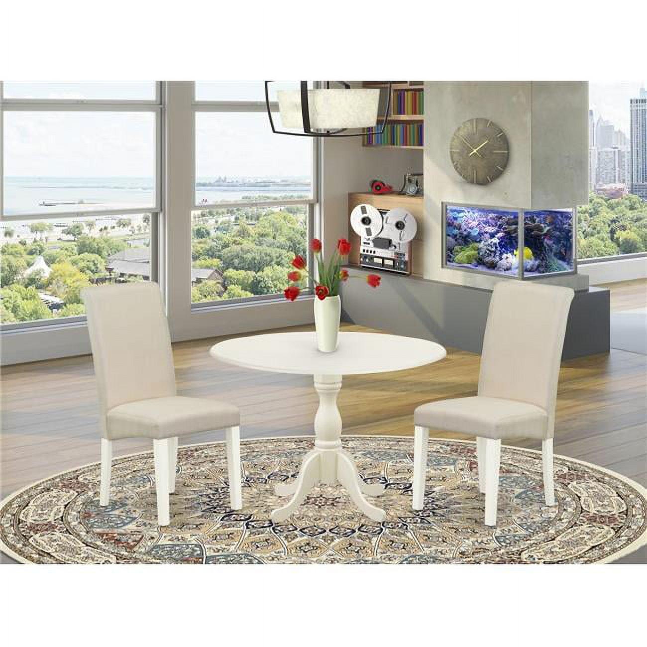 Linen White Pedestal Dining Set with Cream Chairs