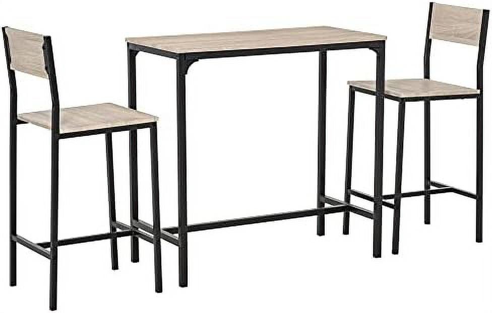 Natural Wood and Black Metal 3-Piece Pub Table Set