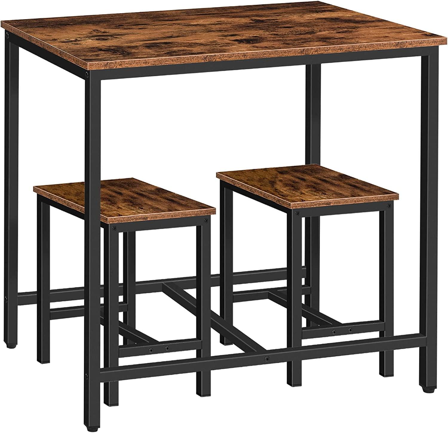 Rustic Brown and Black 3-Piece Industrial Pub Dining Set