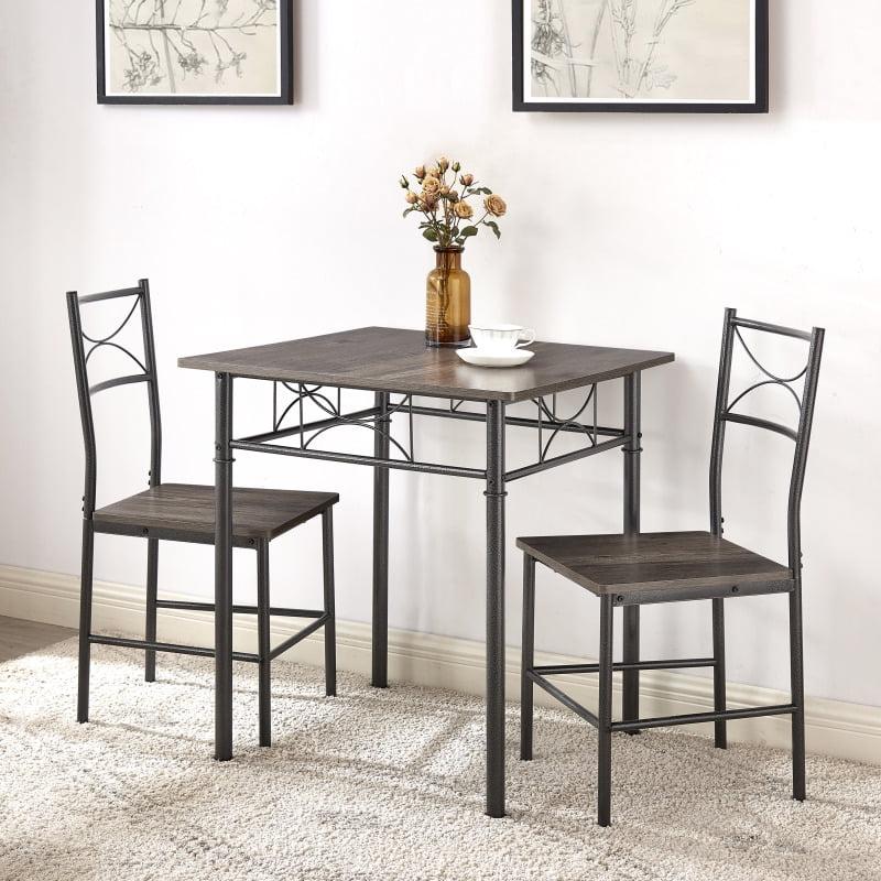 Gray 3-Piece Metal and Wood Dining Set with Retro Chairs