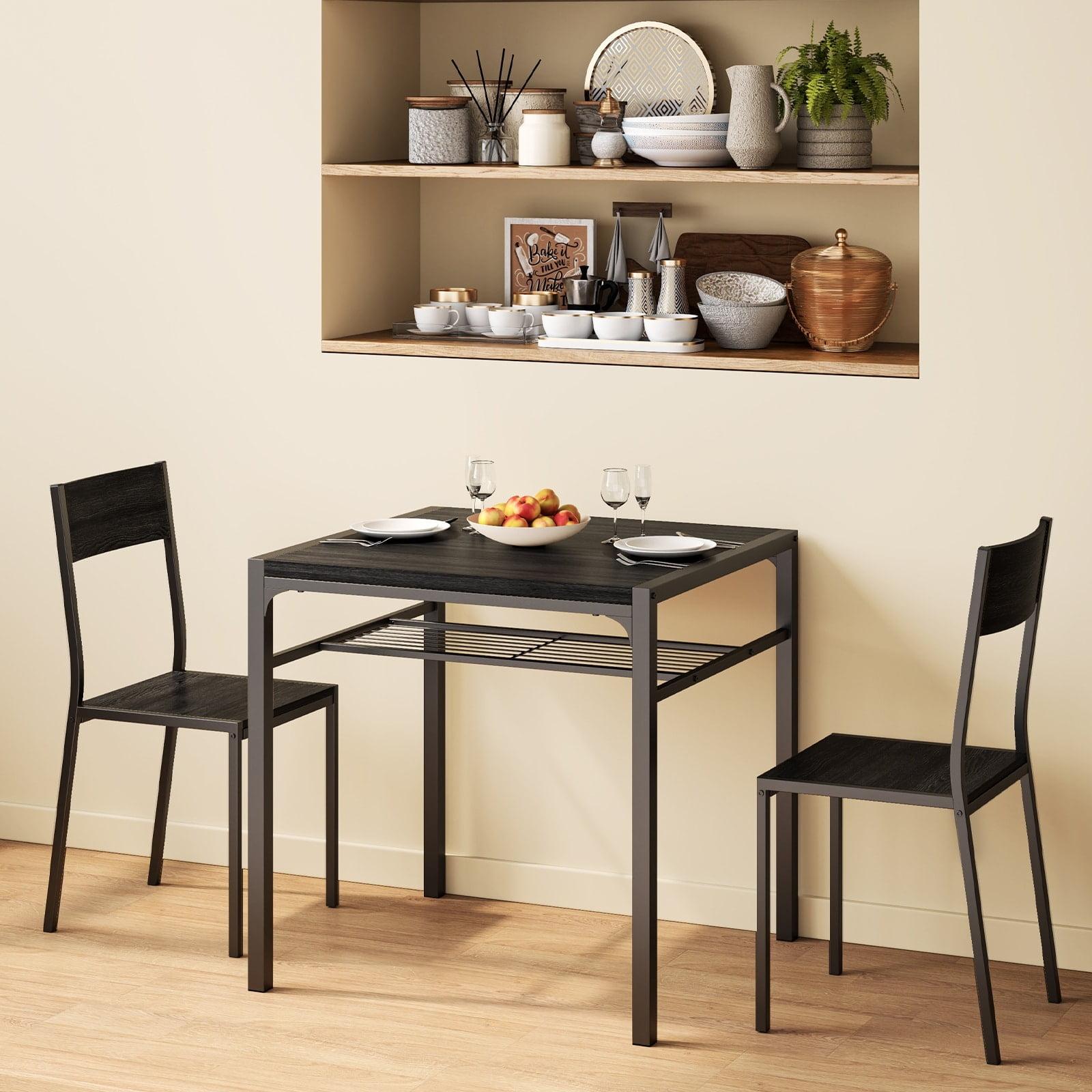 Black Metal and Wood 3-Piece Dining Set for Small Spaces