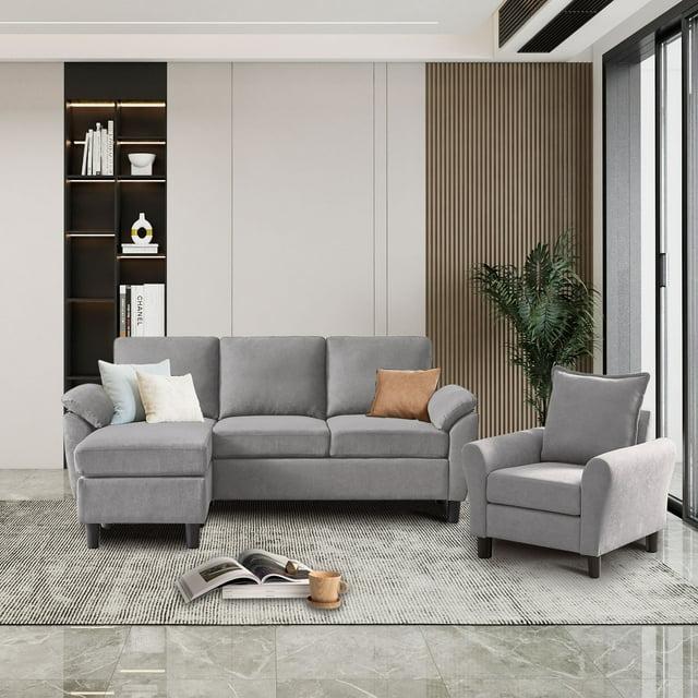 Pingliang Home Furniture Sofa Set,Sectional Sofa with Storage Ottoman & Side Pockets & Accent Chair,3 Seat L Shaped Couch with Single Armchair & Reversible Footstool for Living Room Apartment Office
