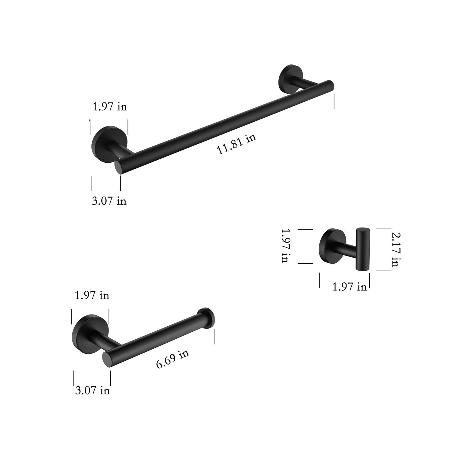 Matte Black Stainless Steel 3-Piece Bathroom Hardware Set