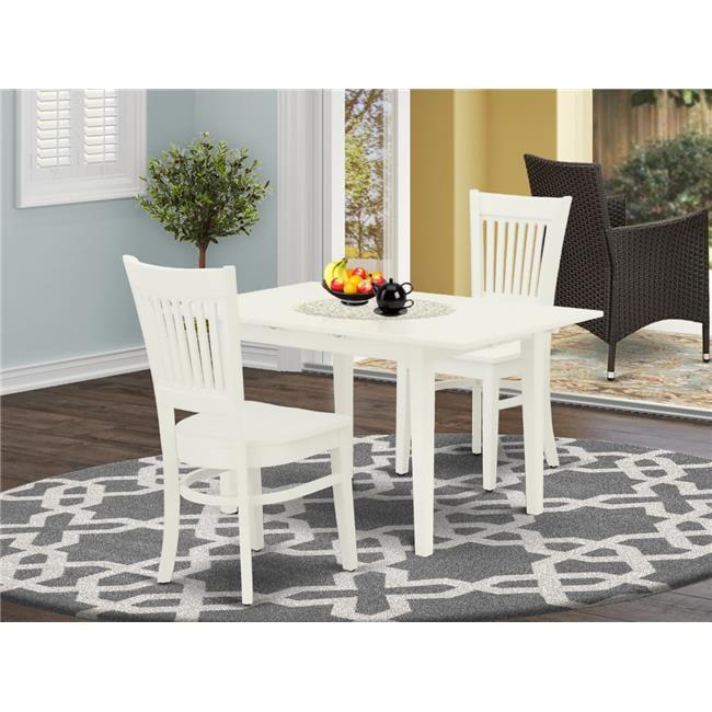 East West Furniture Norfolk 3-piece Table and Dining Chair Set in Linen White