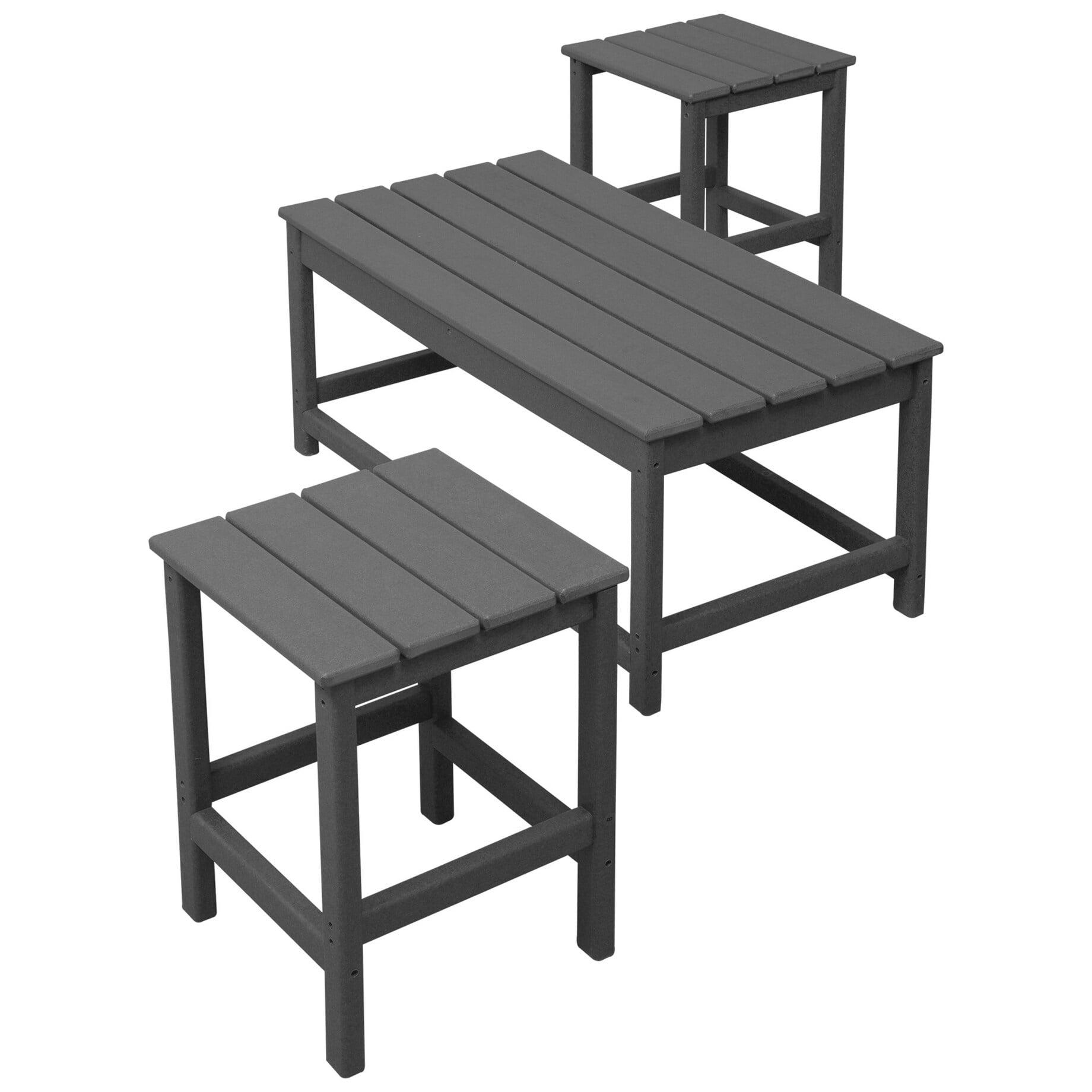 Gray 3-Piece Outdoor Patio Adirondack Coffee and Side Table Set