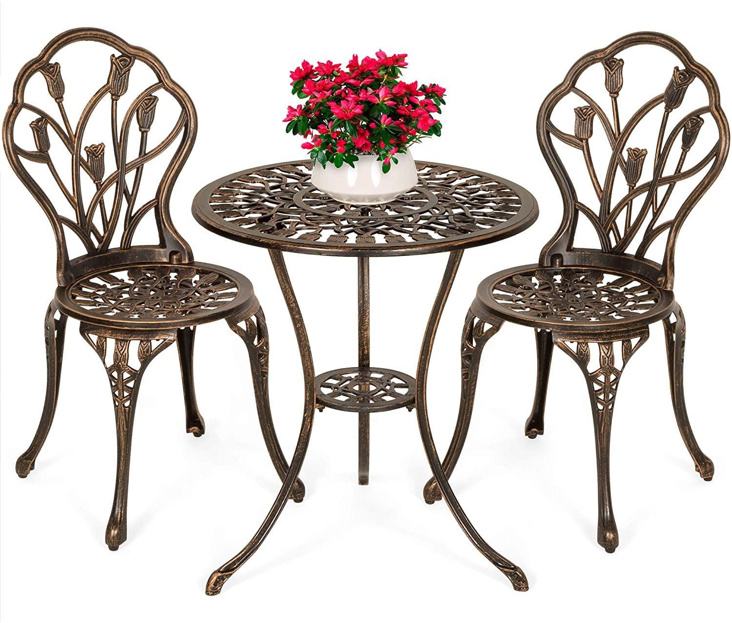 Best Choice Products 3-Piece Cast Aluminum Patio Bistro Furniture Set w/ Antique Finish