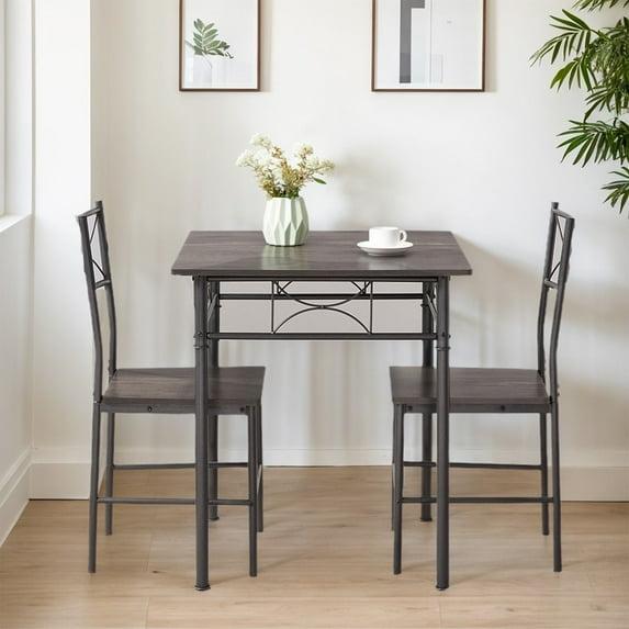 Juego de Mesa de Comedor de Cocina Retro de 3 Piezas, Mesa de Comedor y Sillas Gris