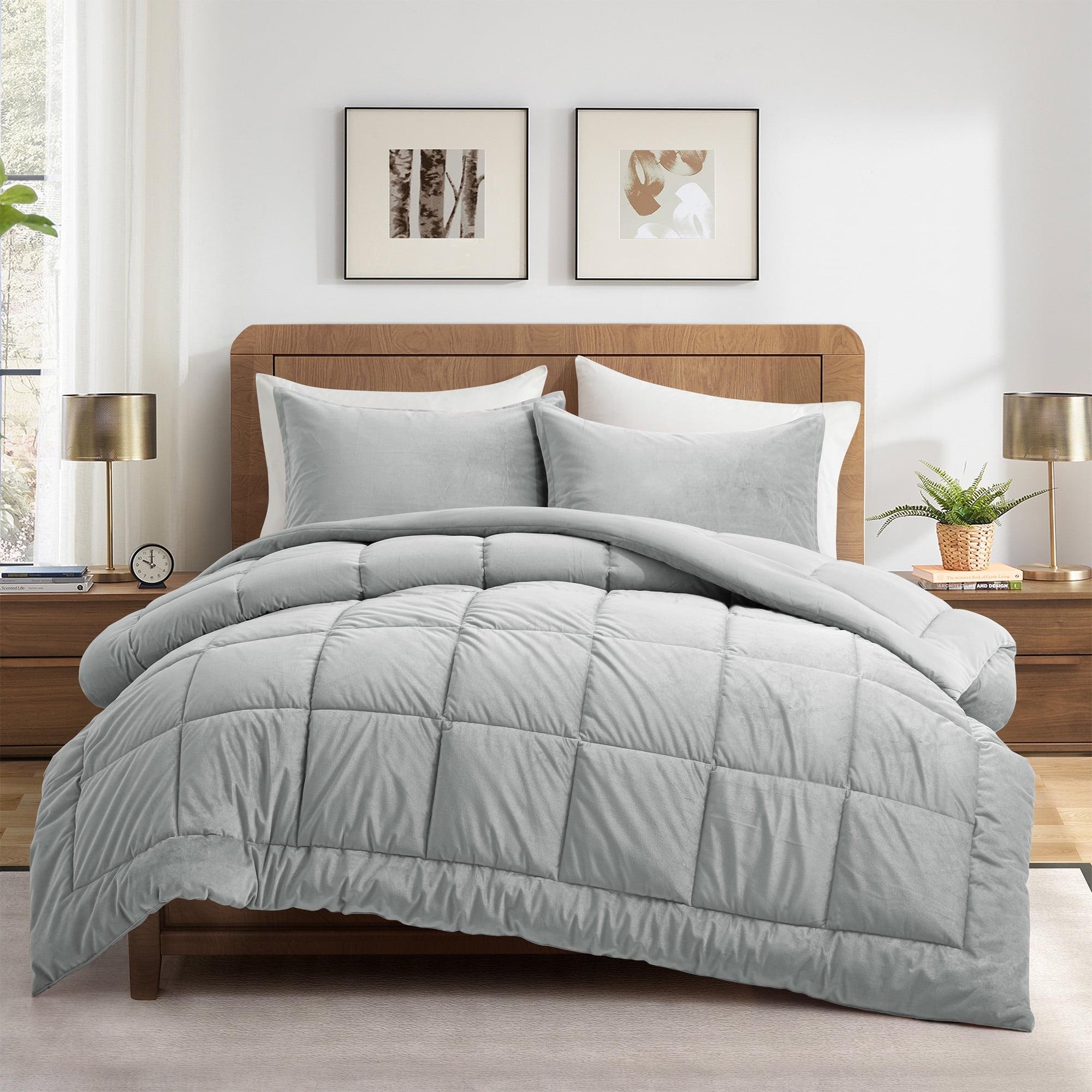 King Gray Reversible Velvet Down Alternative Comforter Set