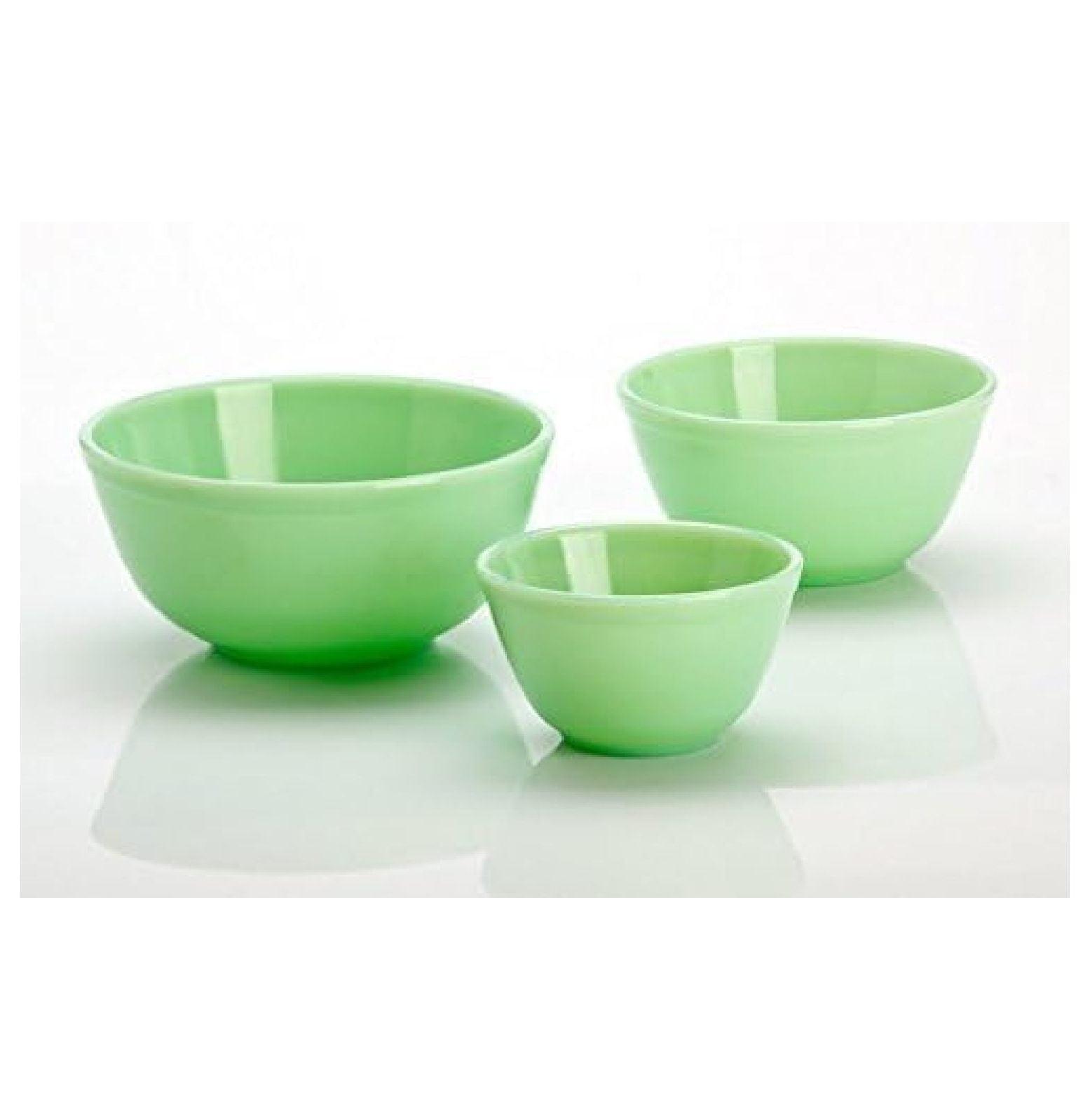 Handmade Jade Green Glass Nesting Mixing Bowls, Set of 3