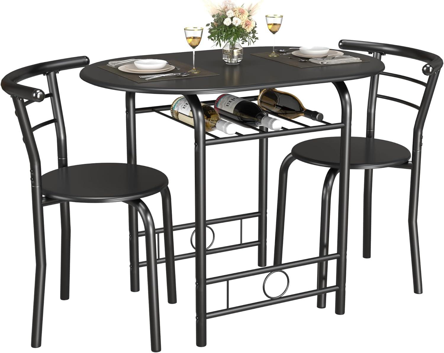 Modern Black and Wood Oval Dining Chair Set