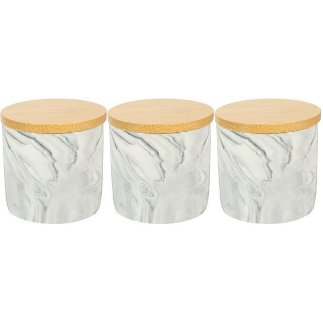 3 Pieces Ceramic Jar Coffee Storage Stackable Basket Canister Grey