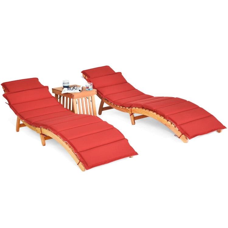 Eucalyptus Wood Lounge Chair Set with Red and White Cushions