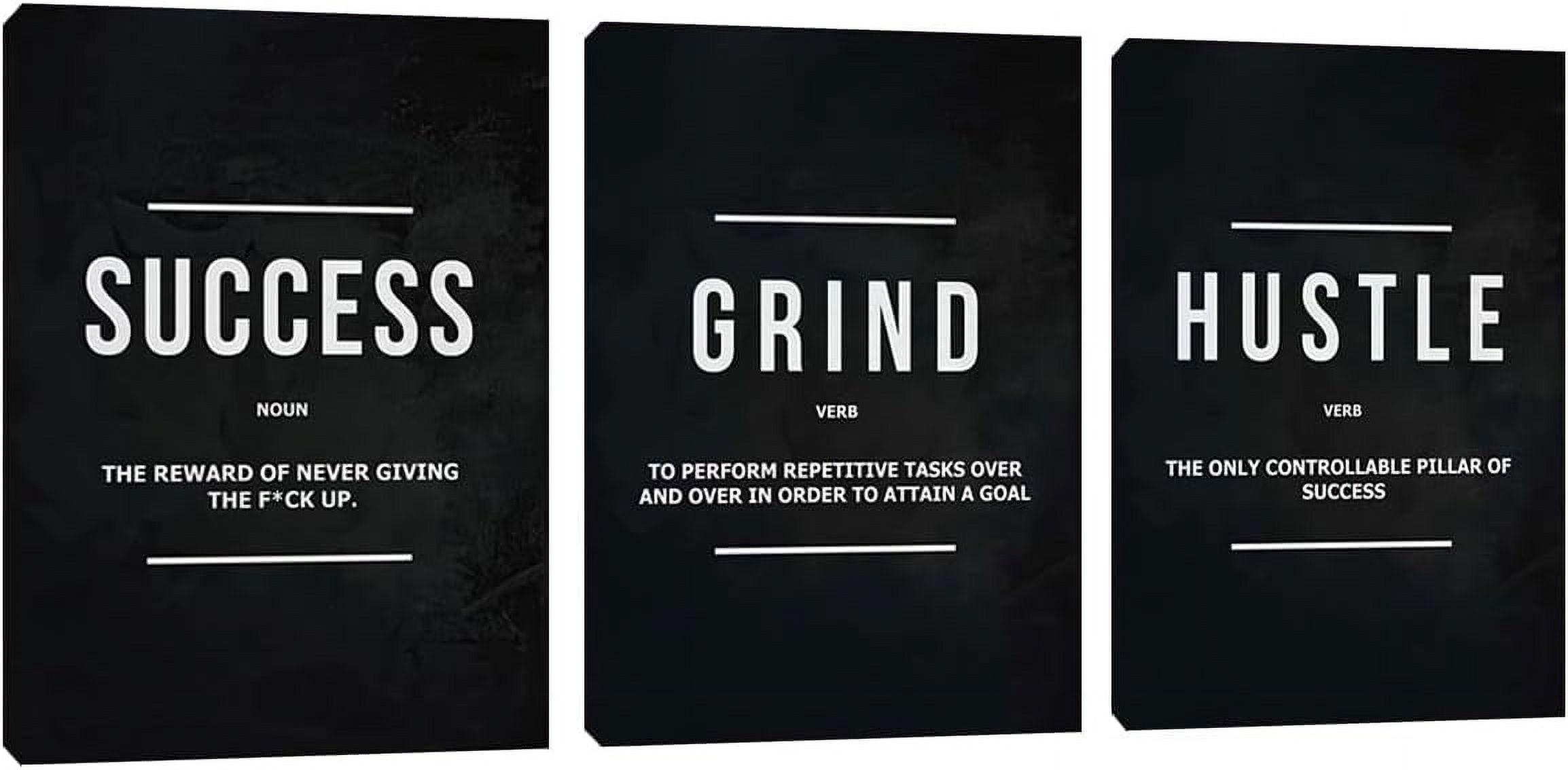 3 Pieces Motivational Office Wall Art Inspirational Canvas Wall Art Entrepreneur Quote Hustle Success Wall Paintings Picture Artwork for Bedroom Home Workplace Posters Wall Decor (36''''Wx 16''''H)