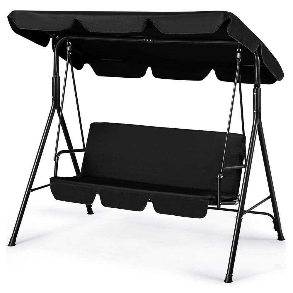 Costway Outdoor Patio Swing Canopy 3 Person Canopy Swing Chair Patio Hammock Black