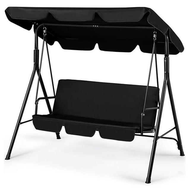 Costway Outdoor Patio Swing Canopy 3 Person Canopy Swing Chair Patio Hammock Black