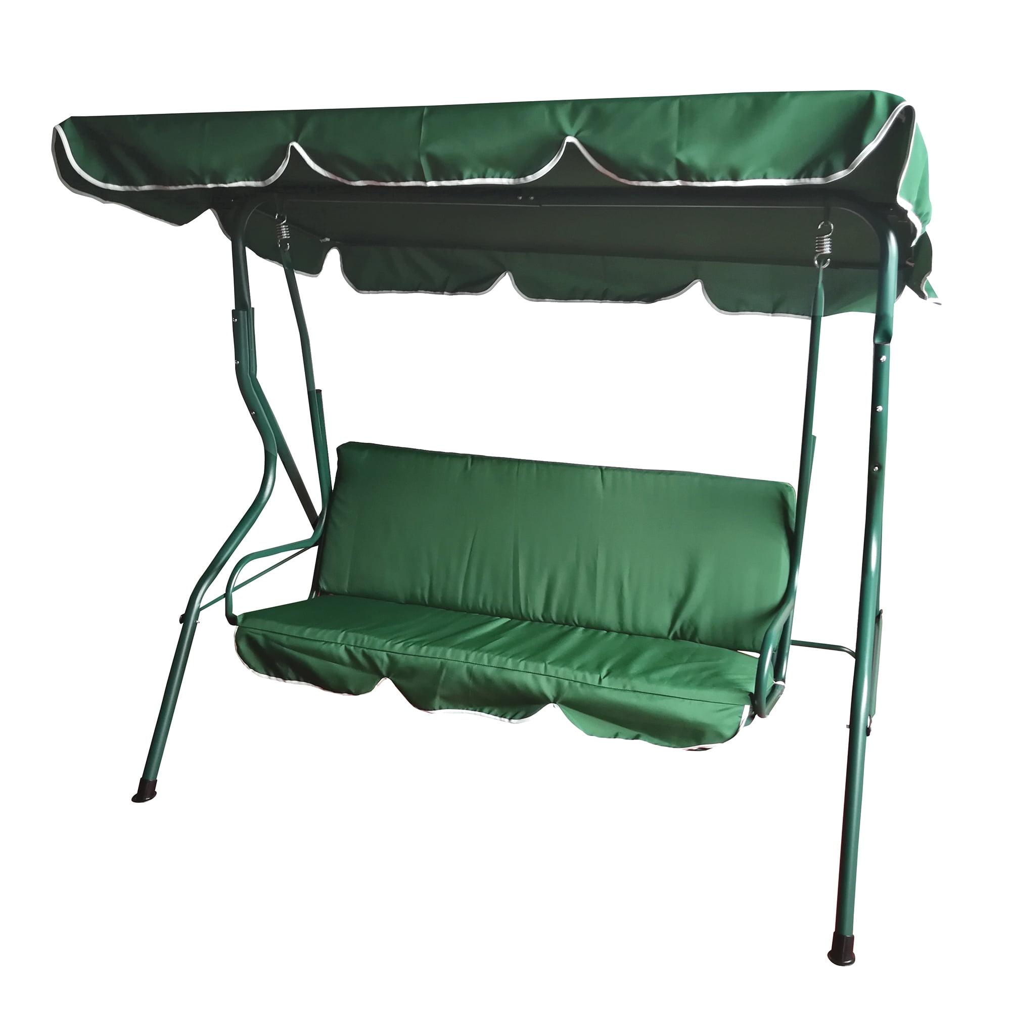 Green 3-Seater Outdoor Patio Swing with Adjustable Canopy