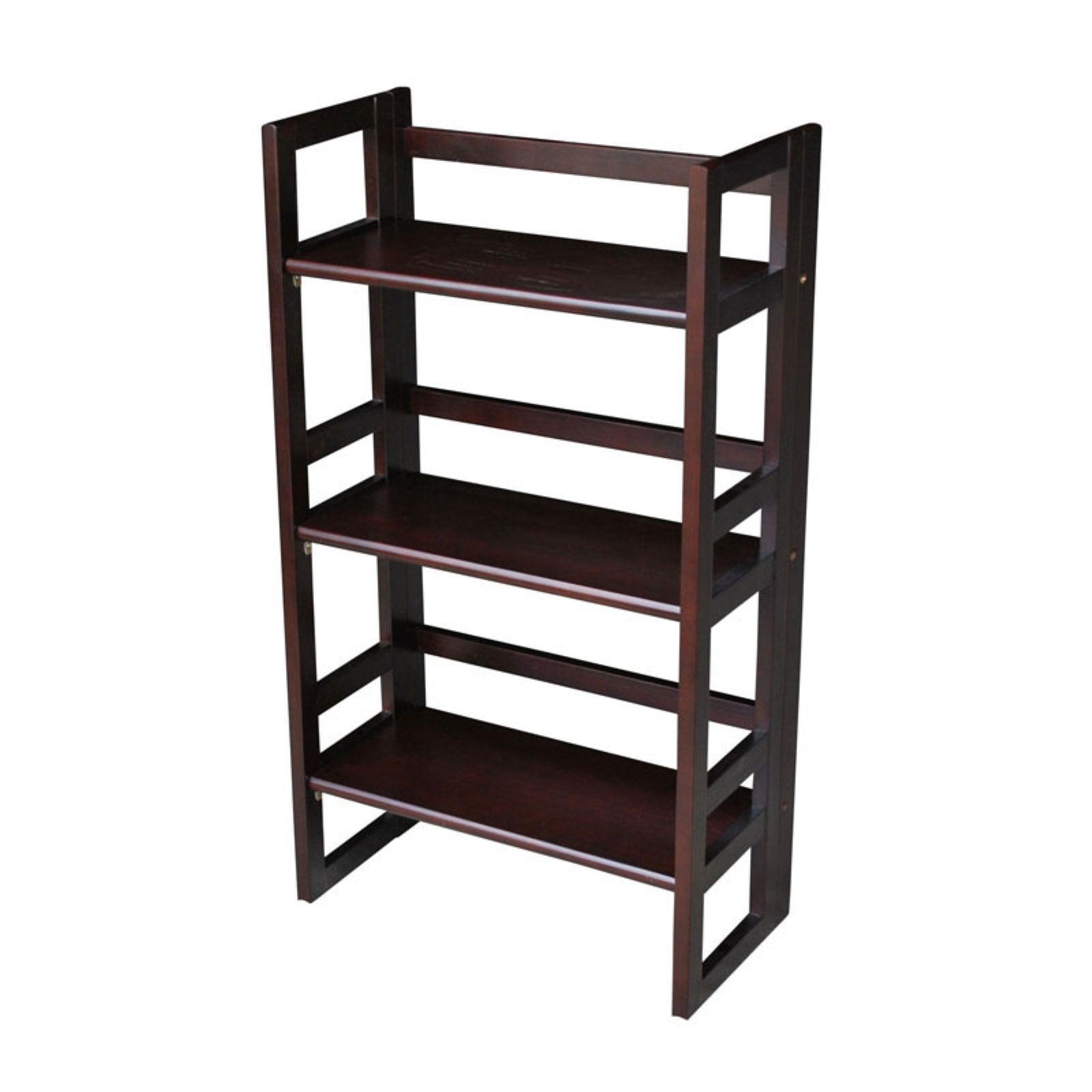 Mission Casual Espresso Solid Pine 3-Shelf Folding Bookcase